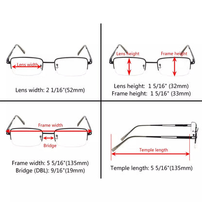 Half-rim Metal Reading Glasses for Men