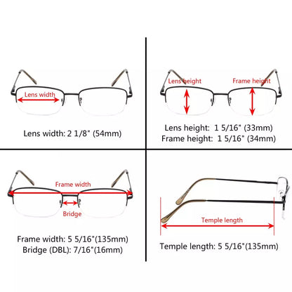 Metal Half-Rim Reading Glasses Women Men