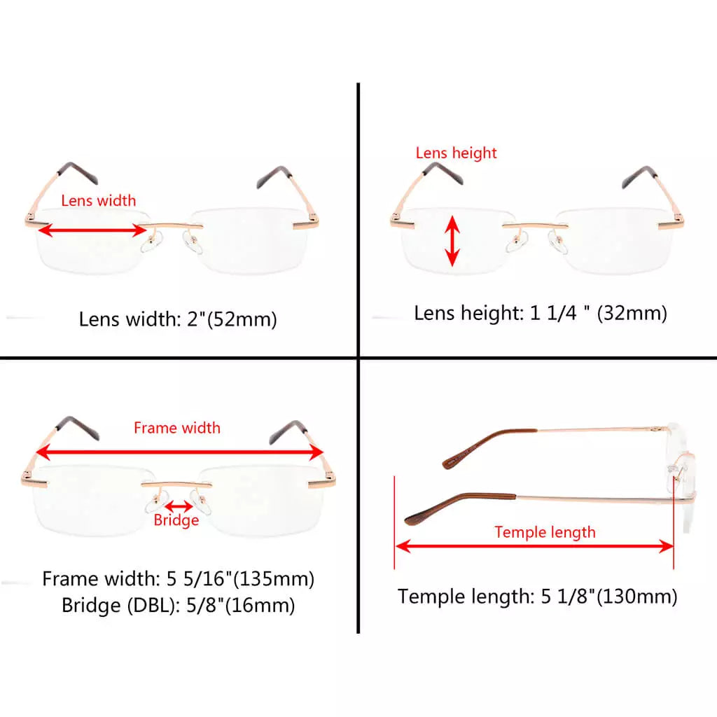 Rimless Reading Glasses for Men Women