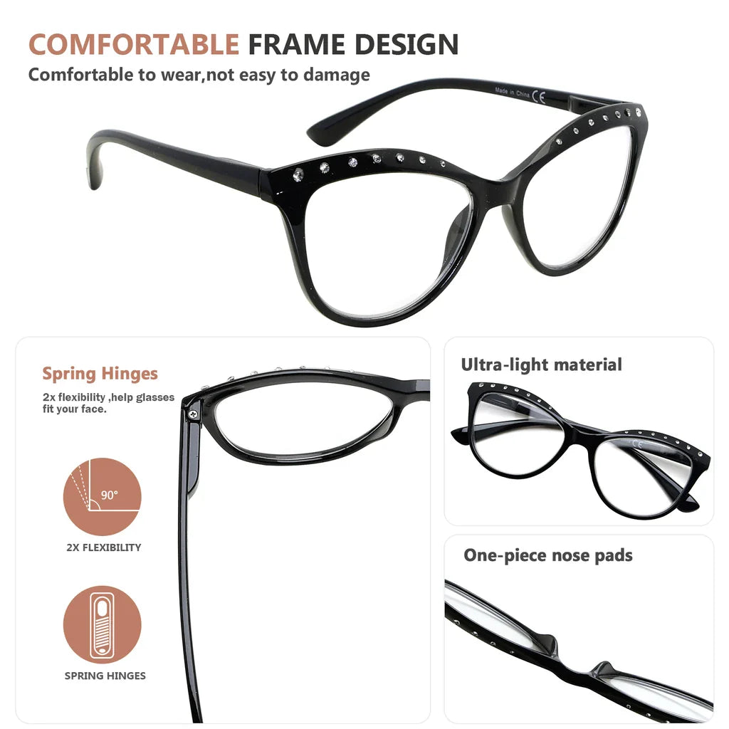 Cat Eye Hexagon Design Rhinestone Design Reading Glasses Women