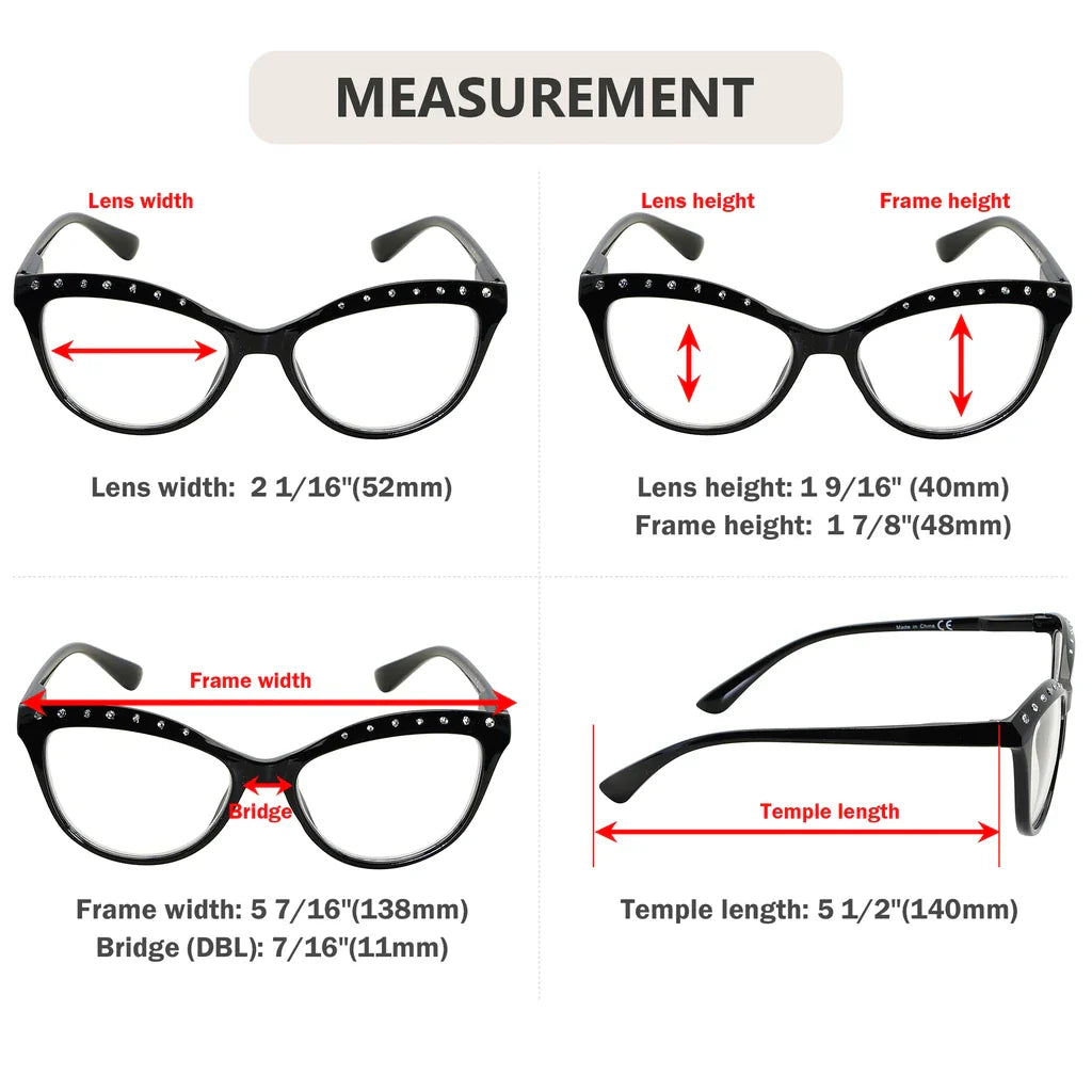 Cat Eye Hexagon Design Rhinestone Design Reading Glasses Women