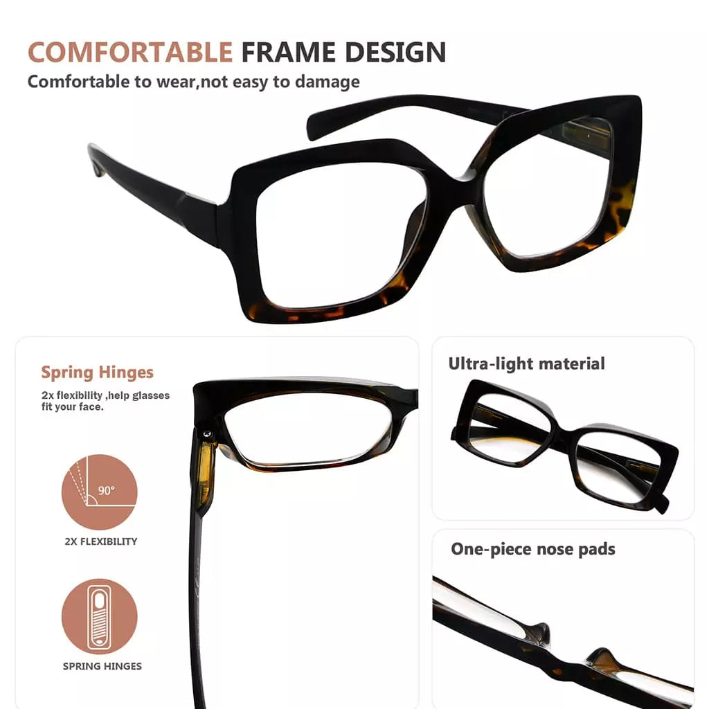 Thick Frame Oversized Square Reading Glasses Women