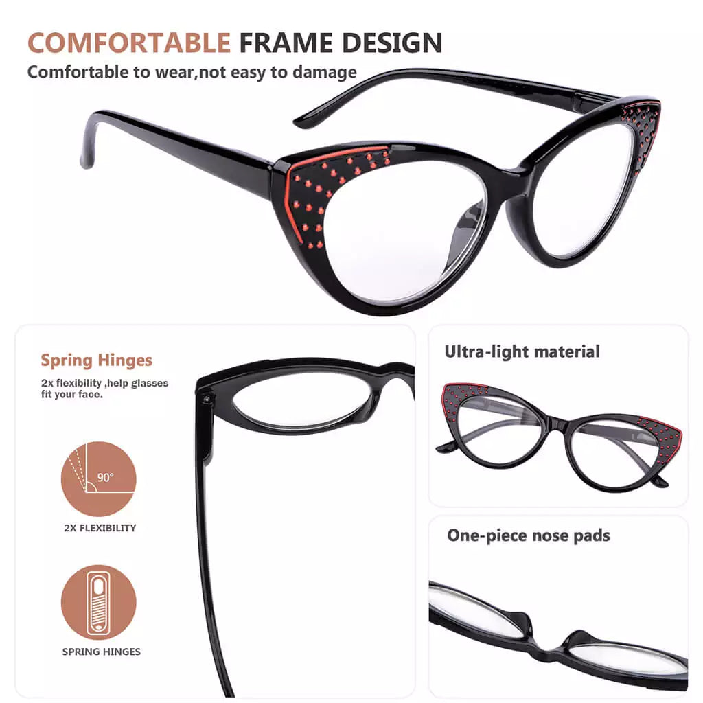 Cat Eye Reading Glasses for Women Bling Design Readers
