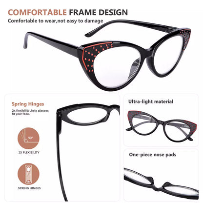 Cat Eye Reading Glasses for Women Bling Design Readers