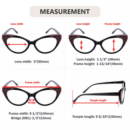 Cat Eye Reading Glasses for Women Bling Design Readers
