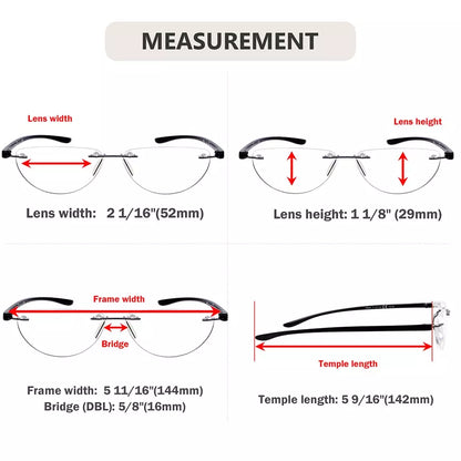 Rimless Reading Glasses Half Moon for Men Women