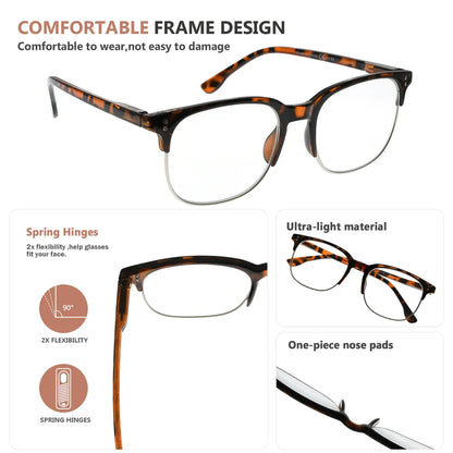 Semi-Rim Pattern Reading Glasses for Women Men
