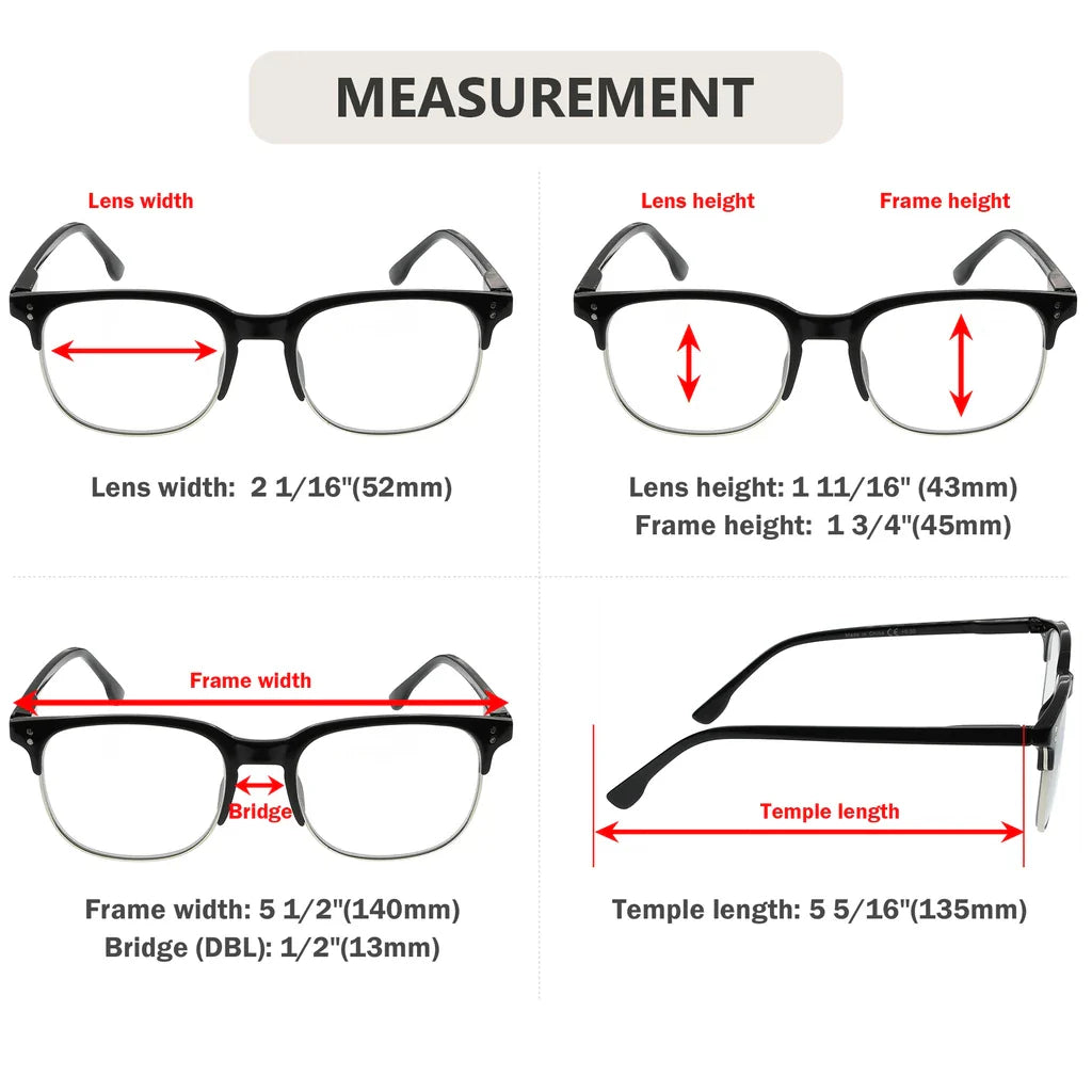 Semi-Rim Pattern Reading Glasses for Women Men
