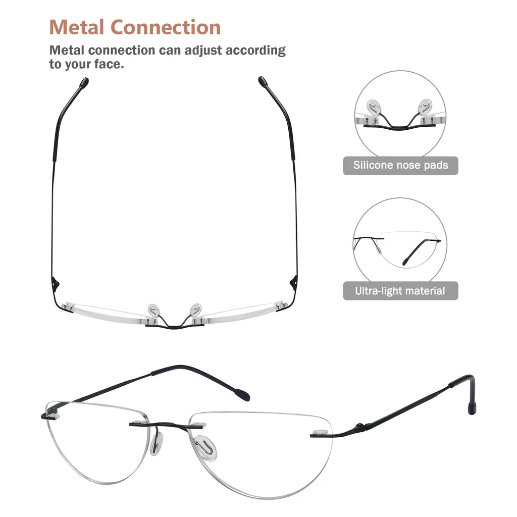 Rimless Half Moon Reading Glasses for Women and Men