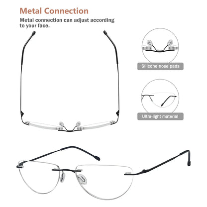 Rimless Half Moon Reading Glasses for Women and Men