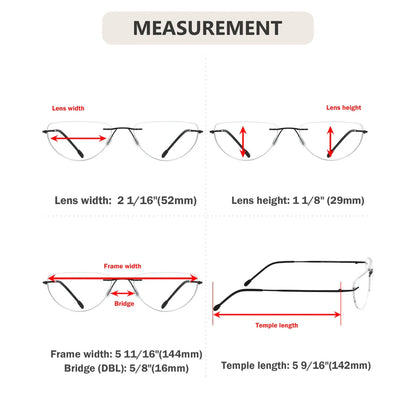 Rimless Half Moon Reading Glasses for Women and Men