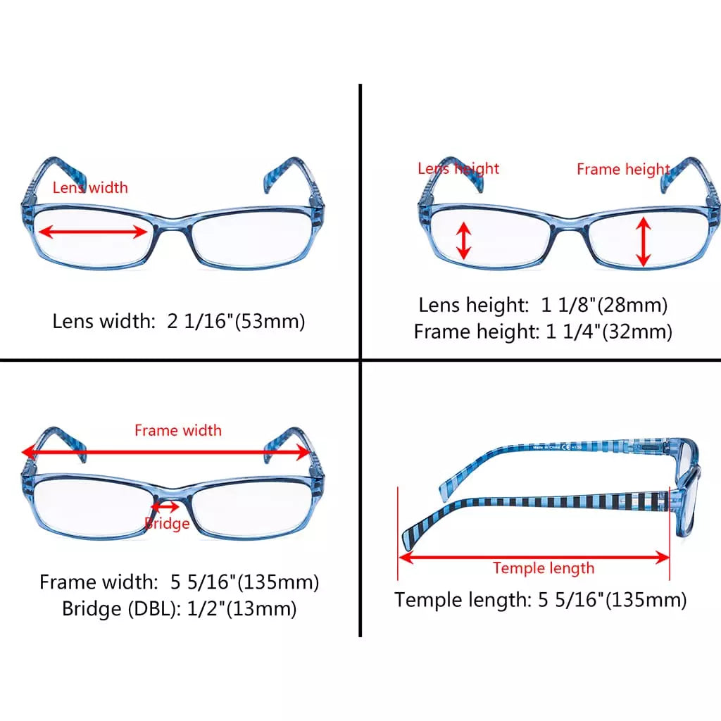 Pattern Temples Reading Glasses Women Spring Hinges Stripe Arms