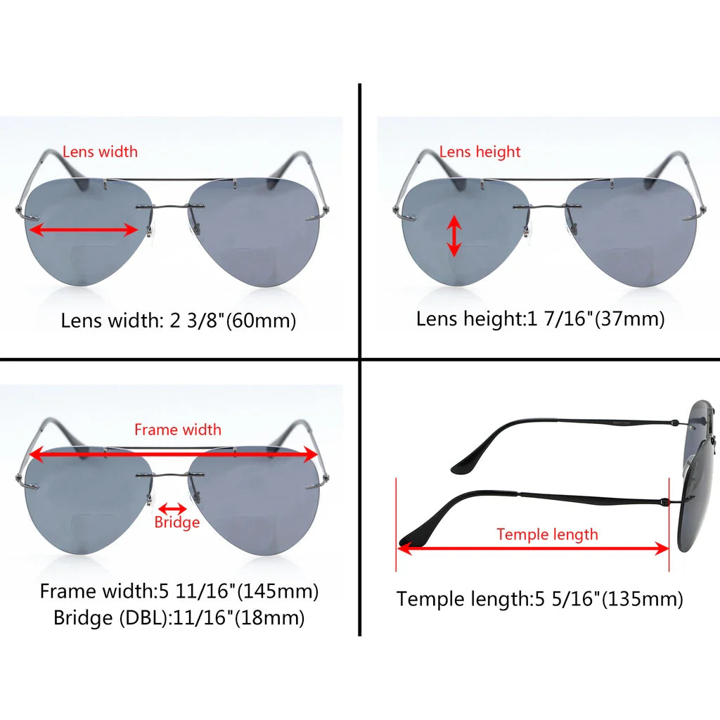 Rimeless Titanium Bifocal Sunglasses Women Men