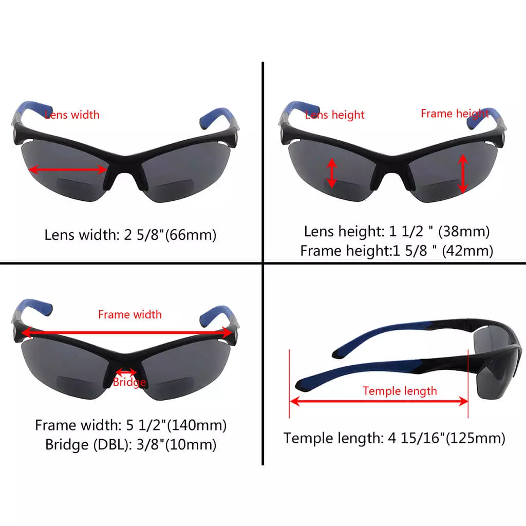 TR90 Sports Design Half-Rimless Bifocal Sunglasses Women Men