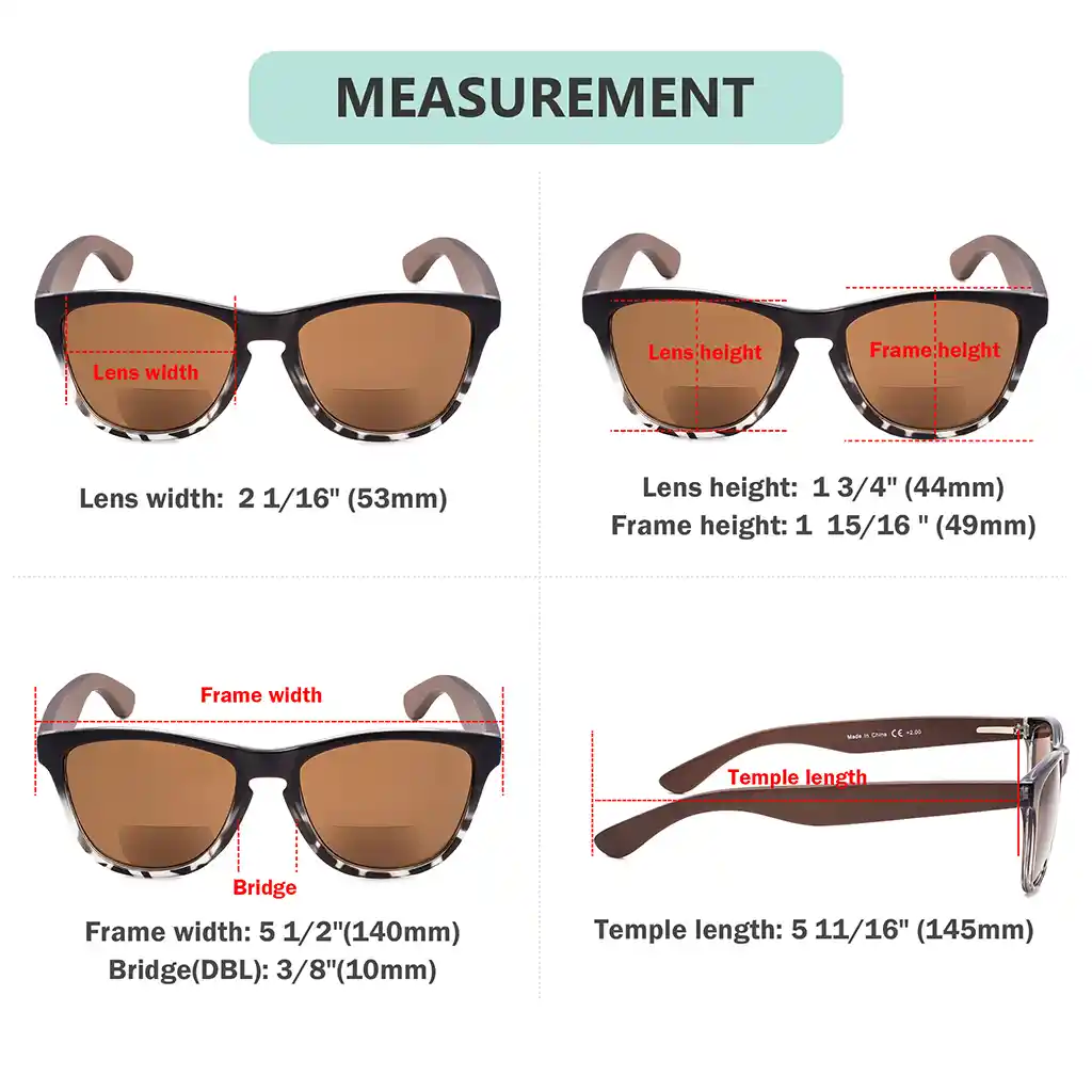 Pattern Bifocal Sunglasses Wood Arms for Women