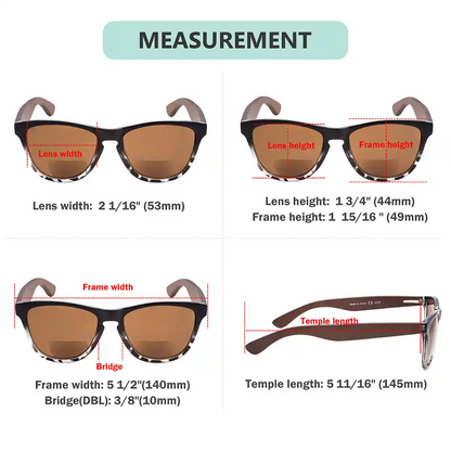Pattern Bifocal Sunglasses Wood Arms for Women