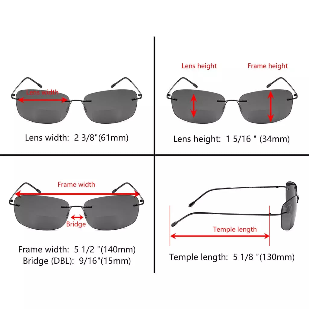 Rimless Bifocal Sunglasses Women Men