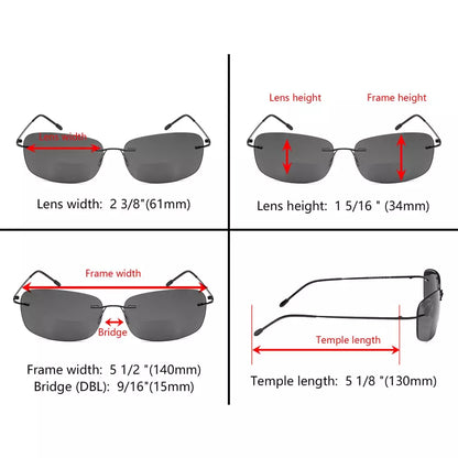 Rimless Bifocal Sunglasses Women Men