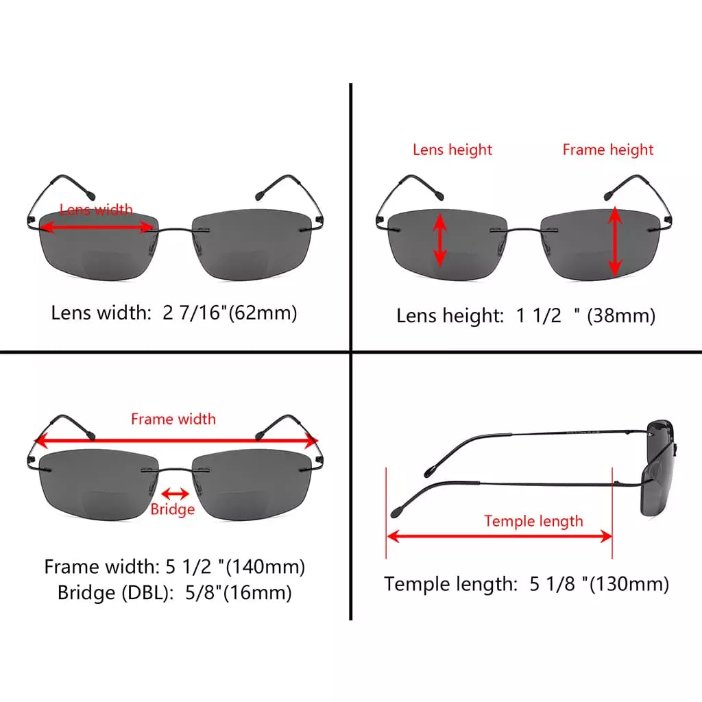 Rimless Bifocal Sunglasses Women Men