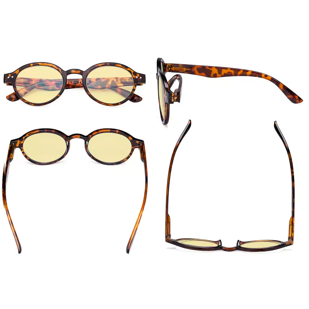 Oval Round Yellow Tinted Blue Light Blocking Reading Glasses For Women