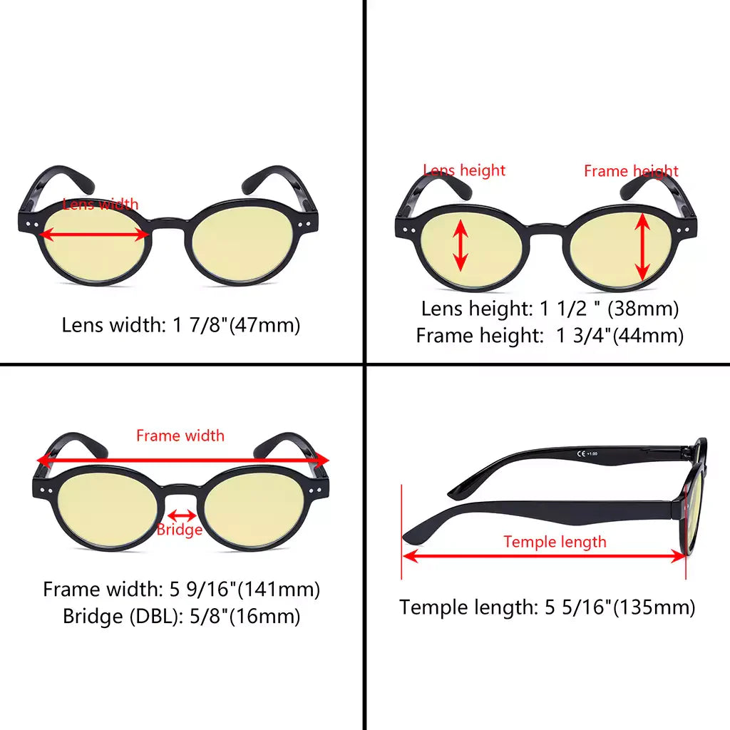Oval Round Yellow Tinted Blue Light Blocking Reading Glasses For Women