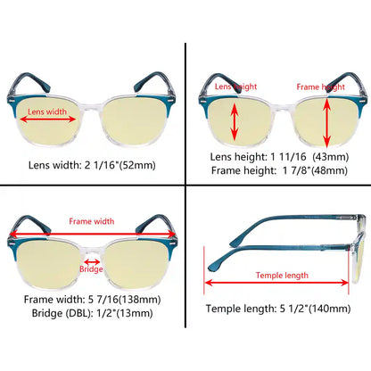 Square Blue Light Blocking Reading Glasses Yellow Tinted Women