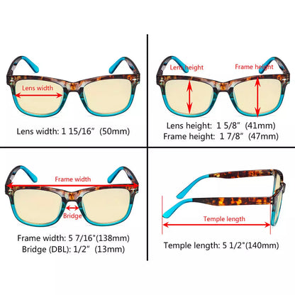 Square Blue Light Blocking Reading Glasses Women Men