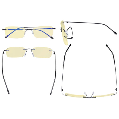 Rimless Yellow Tinted Blue Light Blocking Reading Glasses Women Men