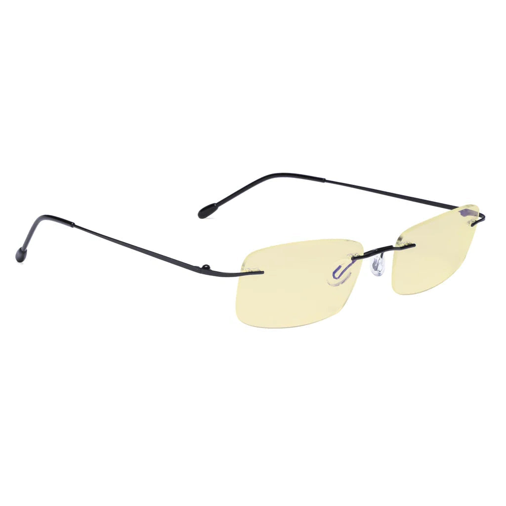 Rimless Yellow Tinted Blue Light Blocking Reading Glasses Women Men