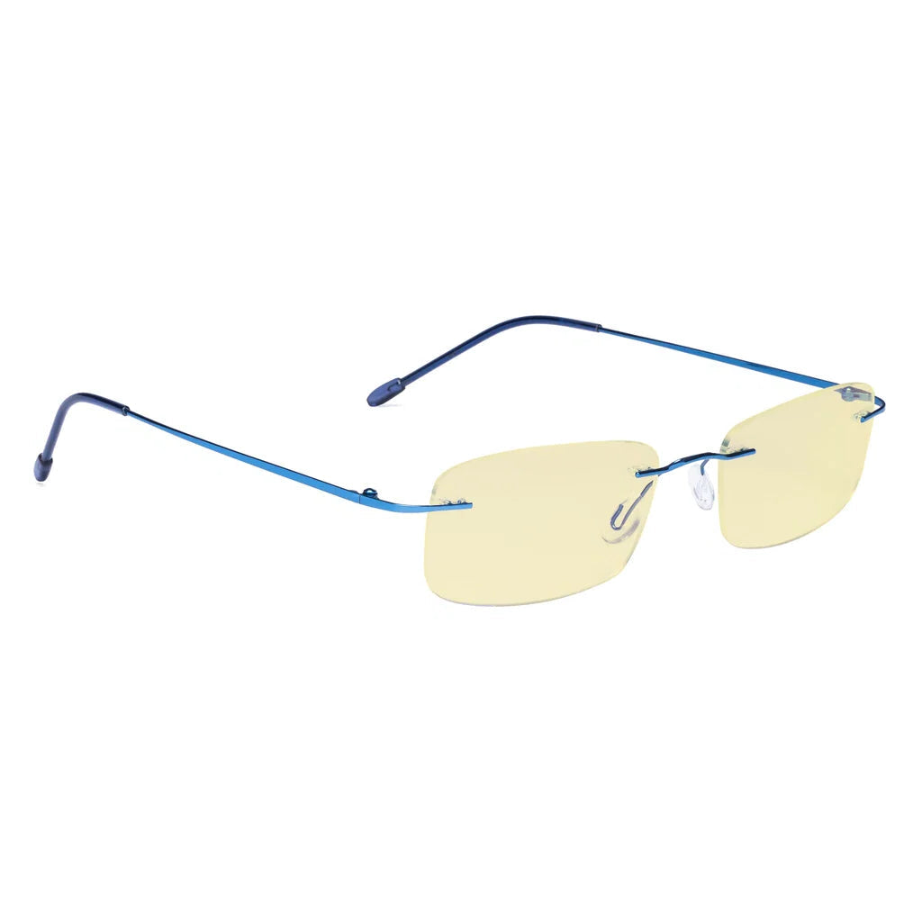 Rimless Yellow Tinted Blue Light Blocking Reading Glasses Women Men