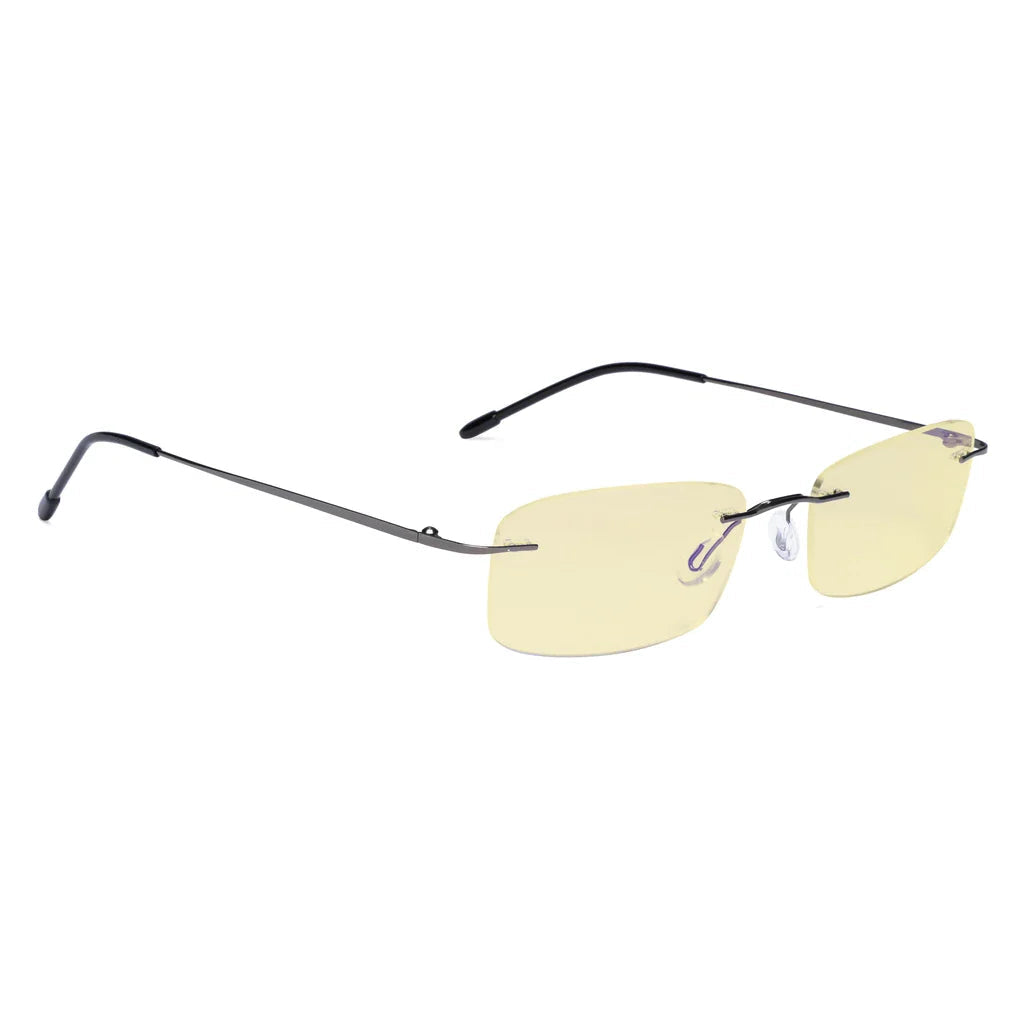 Rimless Yellow Tinted Blue Light Blocking Reading Glasses Women Men