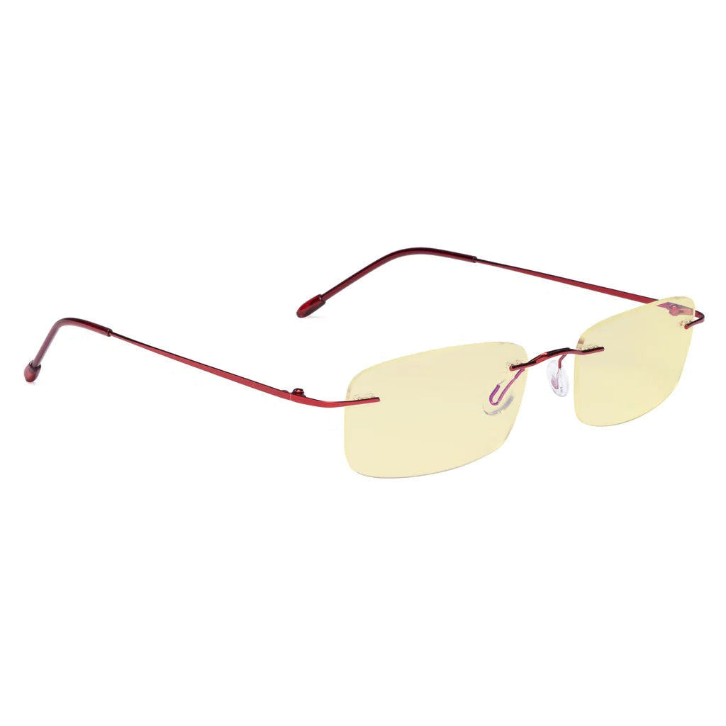 Rimless Yellow Tinted Blue Light Blocking Reading Glasses Women Men