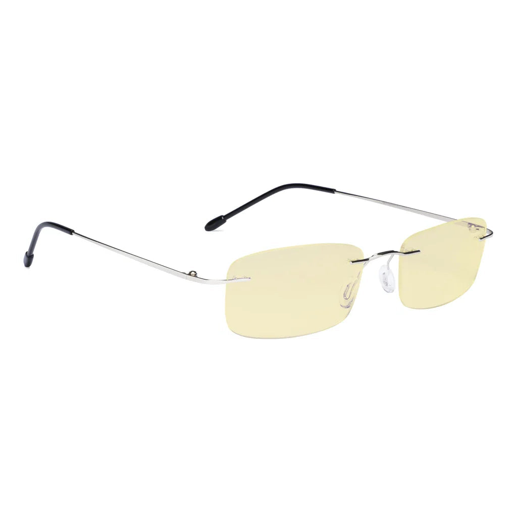 Rimless Yellow Tinted Blue Light Blocking Reading Glasses Women Men
