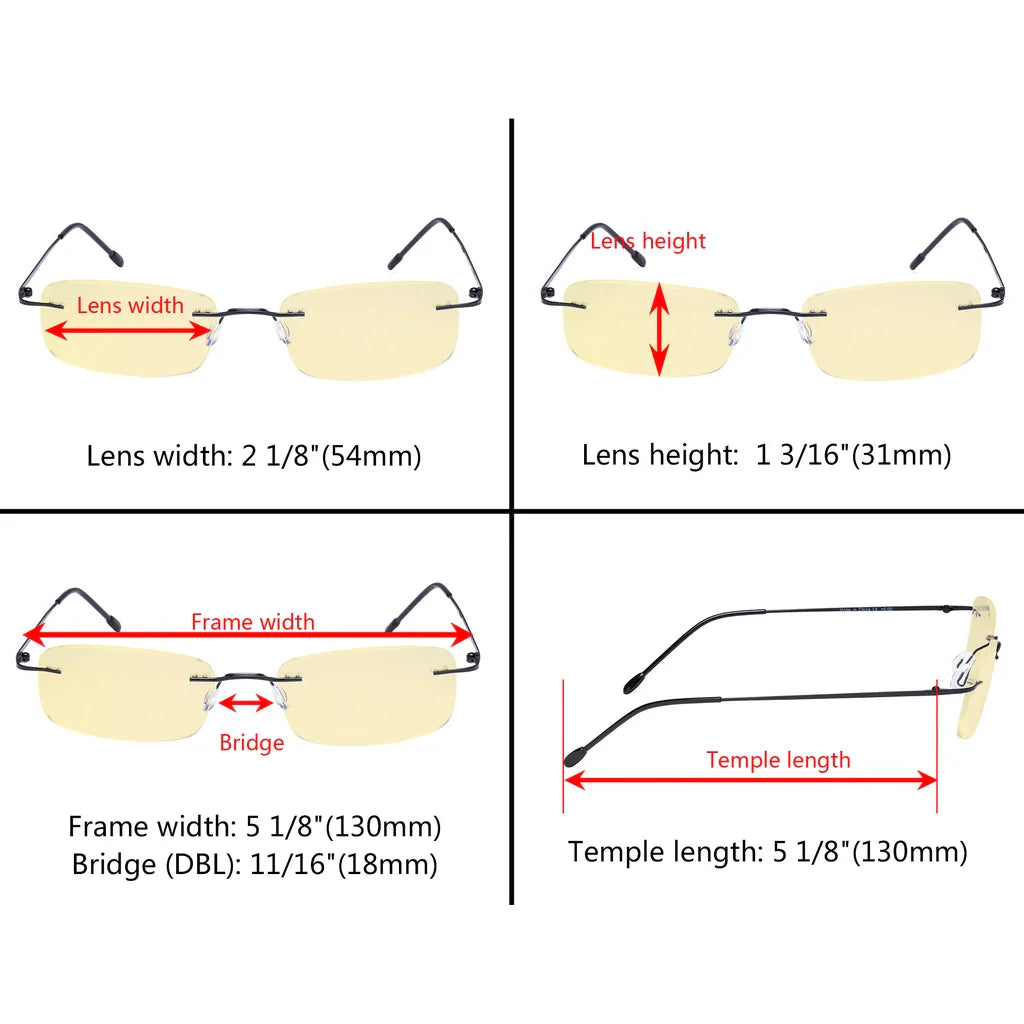 Rimless Yellow Tinted Blue Light Blocking Reading Glasses Women Men