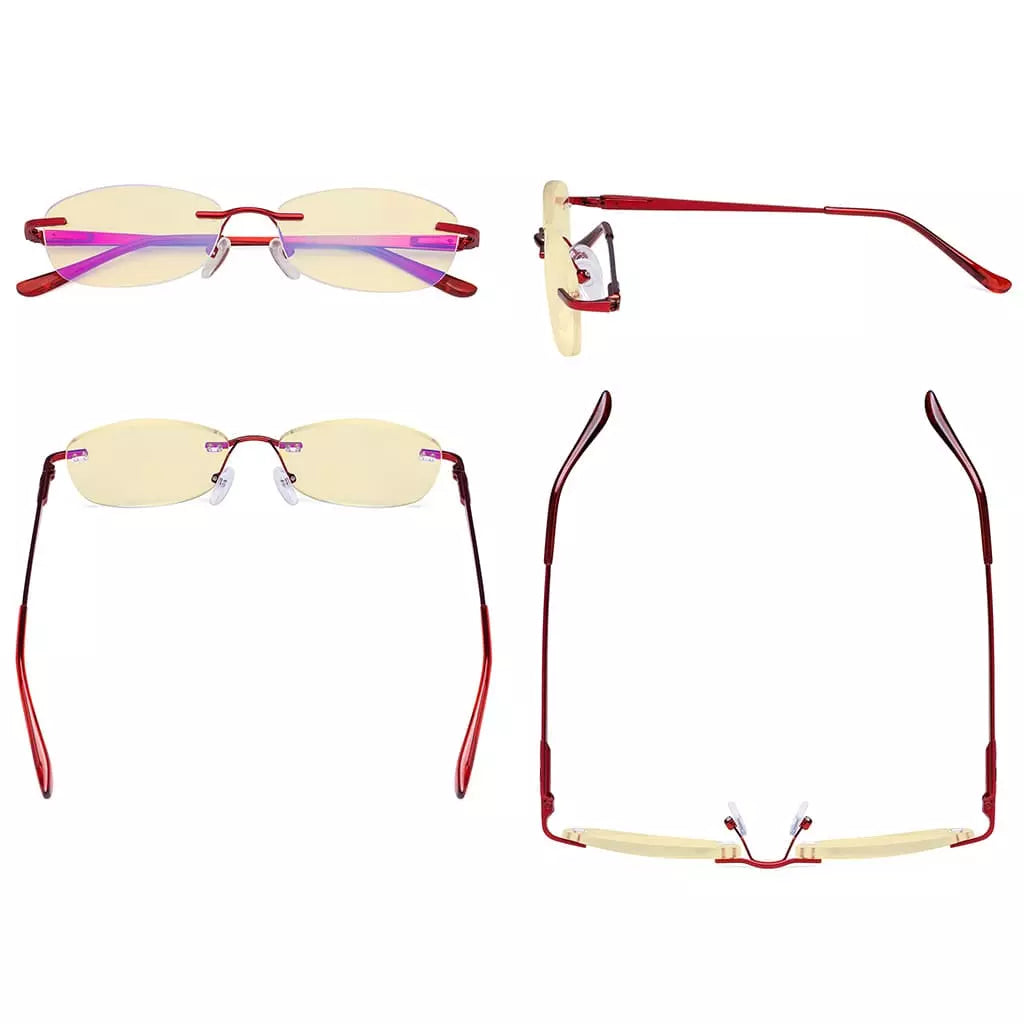 Rimless Yellow Tinted Blue Light Blocking Reading Glasses Women Men