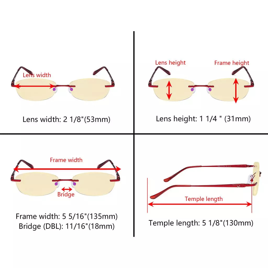 Rimless Yellow Tinted Blue Light Blocking Reading Glasses Women Men