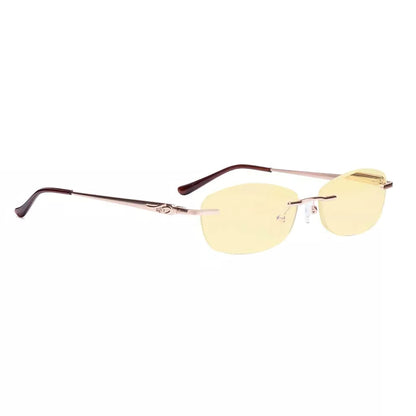 Rimless Yellow Tinted Blue Light Blocking Reading Glasses Women Men