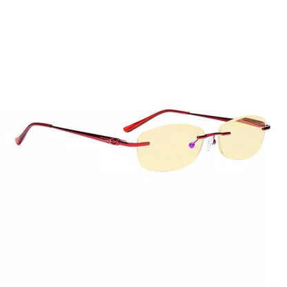 Rimless Yellow Tinted Blue Light Blocking Reading Glasses Women Men