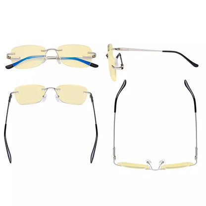 Rimless Yellow Tinted Blue Light Blocking Reading Glasses Women Men