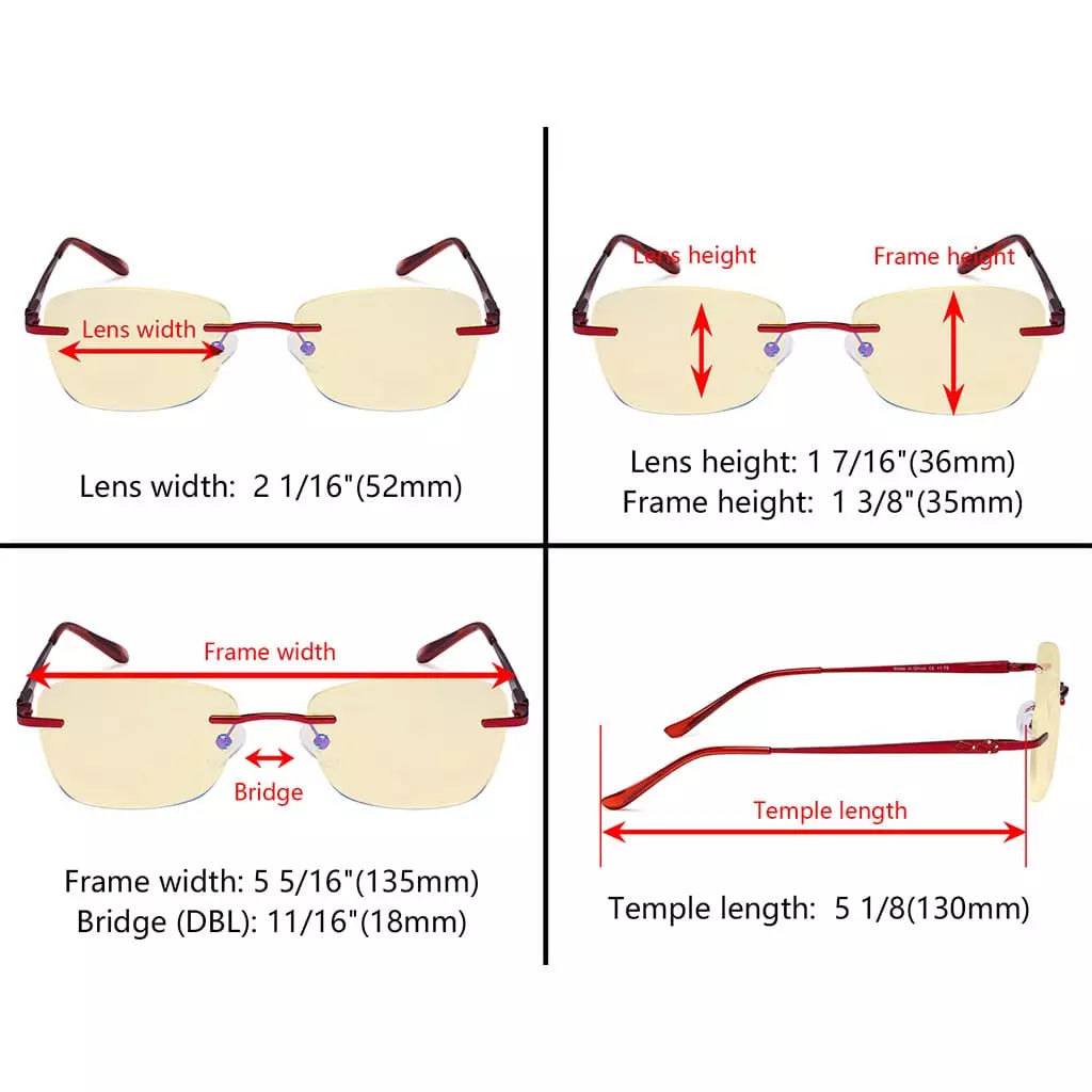 Rimless Yellow Tinted Blue Light Blocking Reading Glasses Women Men