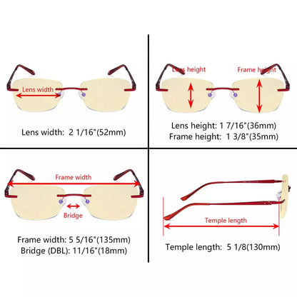 Rimless Yellow Tinted Blue Light Blocking Reading Glasses Women Men