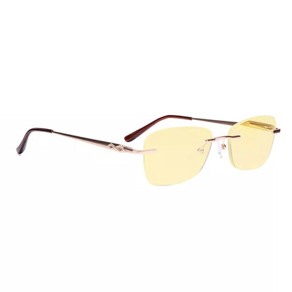Rimless Yellow Tinted Blue Light Blocking Reading Glasses Women Men