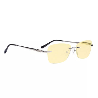 Rimless Yellow Tinted Blue Light Blocking Reading Glasses Women Men