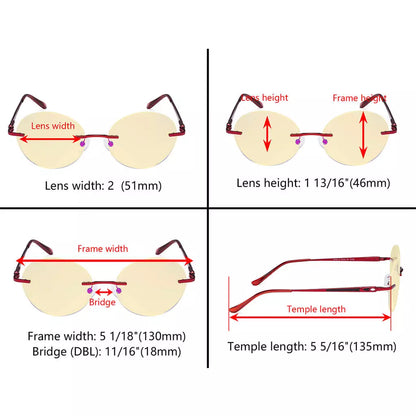 Rimless Round Blue Light Blocking Reading Glasses Yellow Tinted for Women men