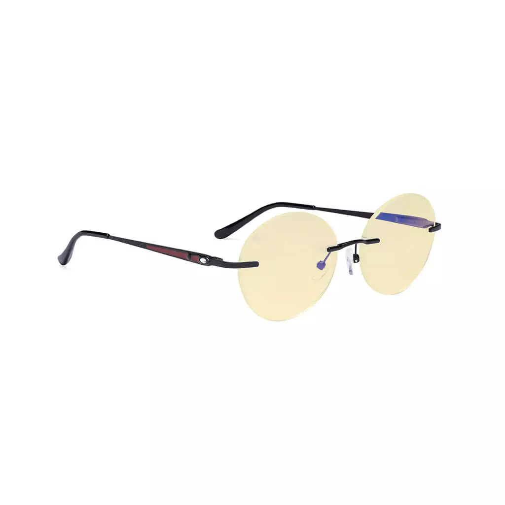 Rimless Round Blue Light Blocking Reading Glasses Yellow Tinted for Women men