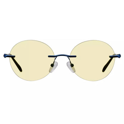 Rimless Round Blue Light Blocking Reading Glasses Yellow Tinted for Women men