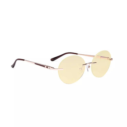 Rimless Round Blue Light Blocking Reading Glasses Yellow Tinted for Women men
