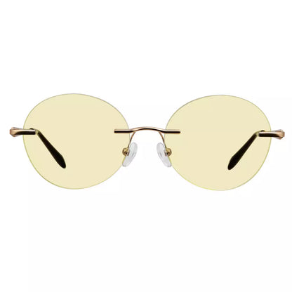 Rimless Round Blue Light Blocking Reading Glasses Yellow Tinted for Women men