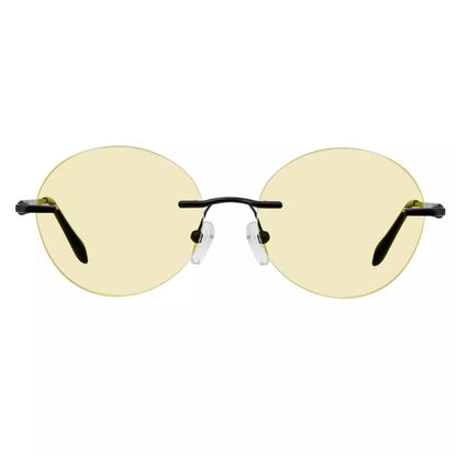 Rimless Round Blue Light Blocking Reading Glasses Yellow Tinted for Women men