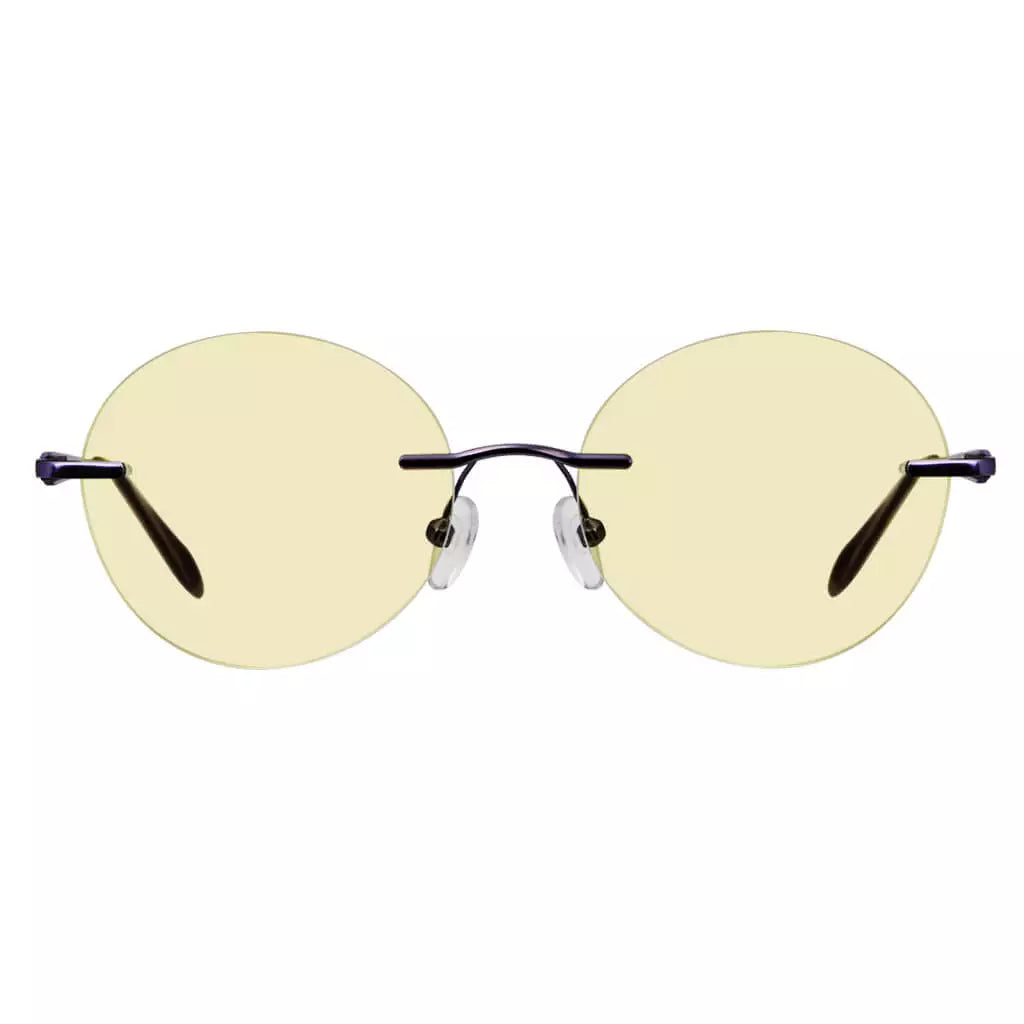 Rimless Round Blue Light Blocking Reading Glasses Yellow Tinted for Women men